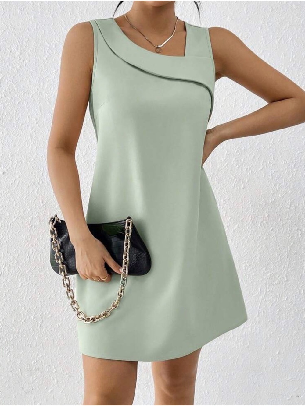 Sleeveless Mint Mini Dress with Asymmetrical Neckline